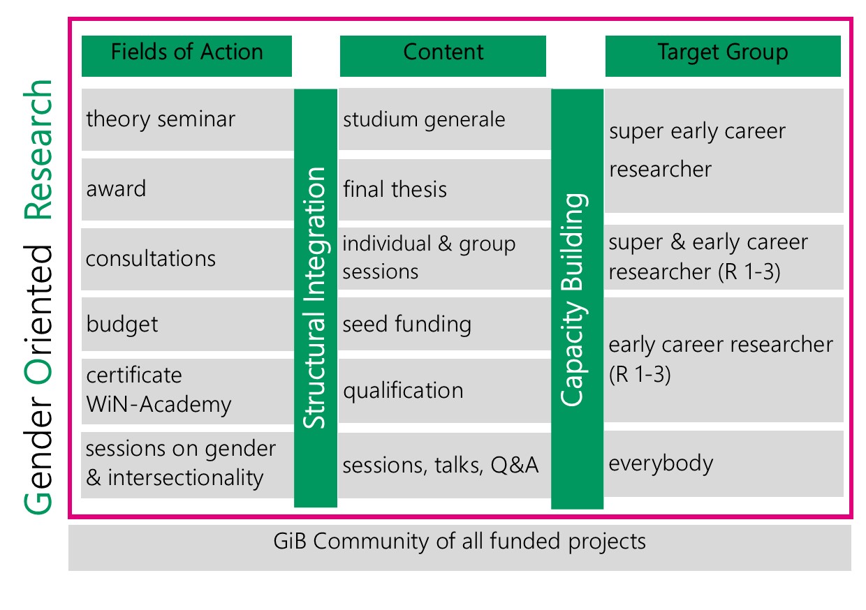 Infographic on the projects fields of action, measures and target groups